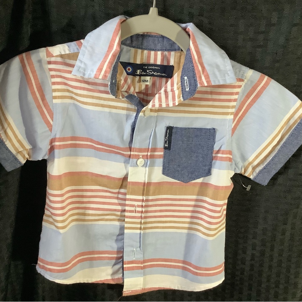 Ben Sherman Kids Blue and Orange Striped Button Down Shirt